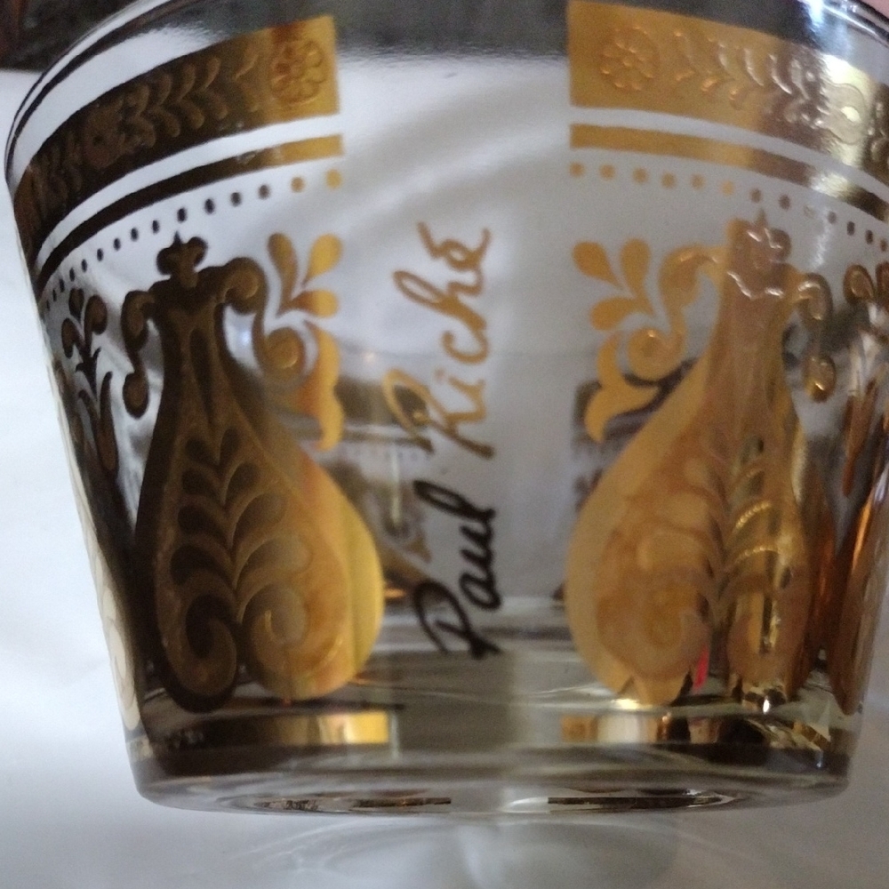 Set Of 3 MCM Fire King Gold Flecked and Clear Bar Glasses/Dessert Cups - Picture 2 of 6